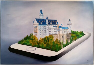 Painting titled "Allo le Chateau" by Nicole Pèpe Gaumier, Original Artwork, Oil Mounted on Wood Stretcher frame
