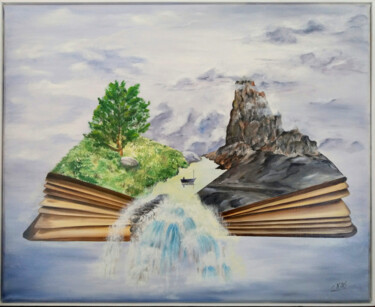 Painting titled "La cascade de lectu…" by Nicole Pèpe Gaumier, Original Artwork, Oil
