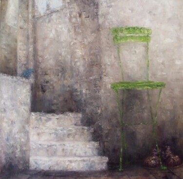 Peinture intitulée "chaise verte" par Nicole Pfund Nicolepfund Com, Œuvre d'art originale