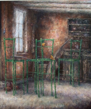 Peinture intitulée "chaises vertes" par Nicole Pfund Nicolepfund Com, Œuvre d'art originale