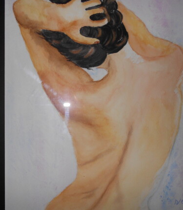 Painting titled "essai  de coiffure" by Nicole Quillec, Original Artwork, Watercolor
