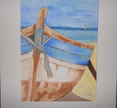 Painting titled "le vieux bateau" by Nicole Quillec, Original Artwork, Watercolor