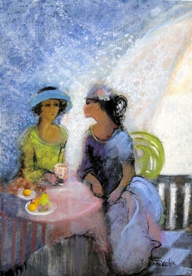 Painting titled "conversation-au-rid…" by Nicole Rousseau-Grolée, Original Artwork, Acrylic