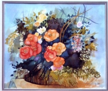 Peinture intitulée "Corbeille de fleurs…" par Nicole Rousseau-Grolée, Œuvre d'art originale