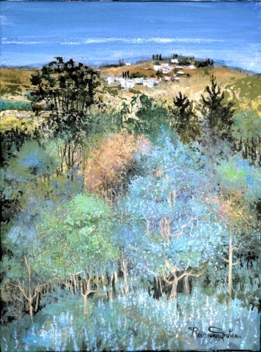 Peinture intitulée "La clairière bleue" par Nicole Rousseau-Grolée, Œuvre d'art originale, Huile