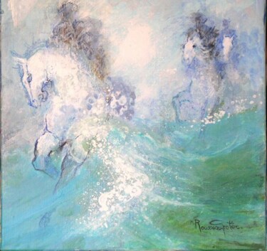 Painting titled "Dans la vague" by Nicole Rousseau-Grolée, Original Artwork, Oil