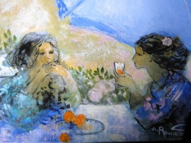 Painting titled "Parasol au rosier" by Nicole Rousseau-Grolée, Original Artwork, Acrylic