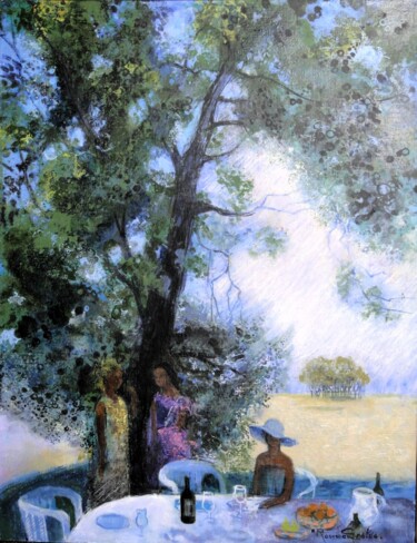 Peinture intitulée "le-repas-sous-l-arb…" par Nicole Rousseau-Grolée, Œuvre d'art originale, Acrylique