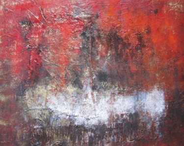 Schilderij getiteld "BLANC SUR FOND ROUGE" door Nicole Sebille, Origineel Kunstwerk, Acryl