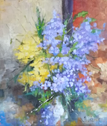 Painting titled "Bouquet bleu" by Nicole Sebille, Original Artwork, Acrylic