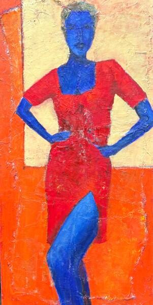 Painting titled "La fille bleu" by Nicole Sebille, Original Artwork, Acrylic Mounted on Wood Stretcher frame