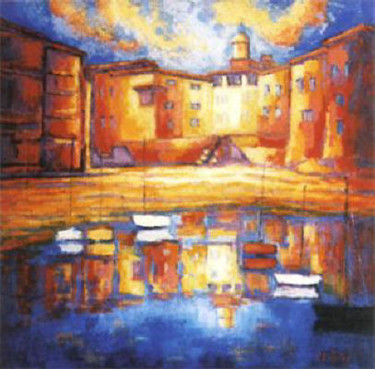 Peinture intitulée "LE PORT DE SAINT TR…" par Nicole Biles, Œuvre d'art originale, Huile