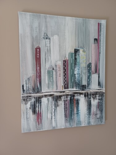 Painting titled "la ville" by Nicole Cambier, Original Artwork, Acrylic