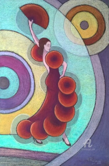 Pittura intitolato "Flamenco" da Nicole Fageon, Opera d'arte originale, Olio