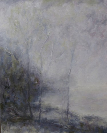 Painting titled "Au bord du lac" by Nicole Serres, Original Artwork, Oil