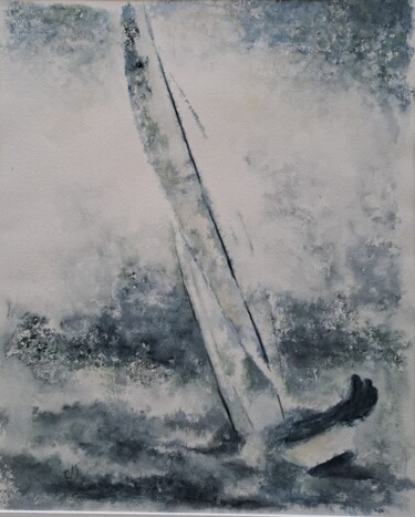 Painting titled "Régate 17" by Nicole Serres, Original Artwork, Watercolor Mounted on Cardboard