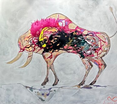 Painting titled "Bull Pink" by Nicoleta Albei-Wigger, Original Artwork, Acrylic Mounted on Wood Stretcher frame