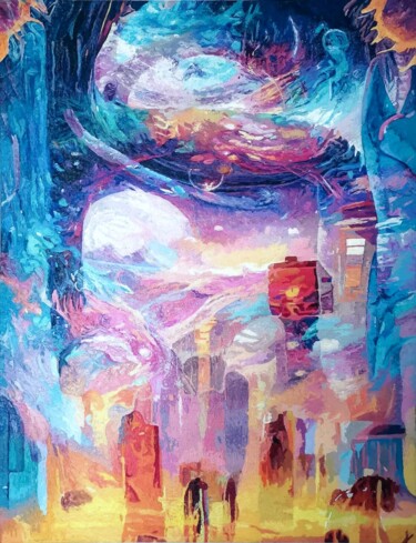 Картина под названием "Multivers" - Nicoleta Nica, Подлинное произведение искусства, Масло Установлен на Деревянная рама для…