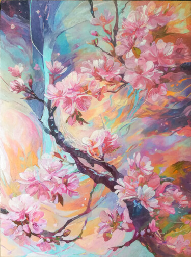 Картина под названием "The dream of cherry…" - Nicoleta Nica, Подлинное произведение искусства, Масло Установлен на Деревянн…