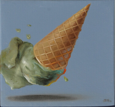 Painting titled "GELATO AL PISTACCHI…" by Nicoletta Bagatti, Original Artwork, Oil