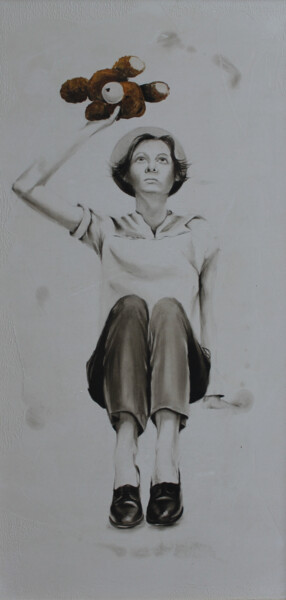 Painting titled "Donna con orsacchio…" by Nicoletta Bagatti, Original Artwork, Oil