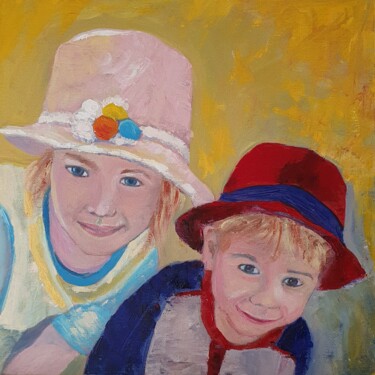 Pittura intitolato "I bambini con il ca…" da Nicoletta Furlan, Opera d'arte originale, Olio