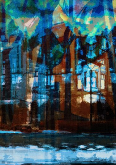 Digitale Kunst mit dem Titel "LA RUE BLEUE -Digit…" von Nictsi Khamira, Original-Kunstwerk, Digitale Malerei