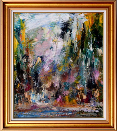 Pintura intitulada "waterfall-oil-on-ca…" por Niculae Adel, Obras de arte originais