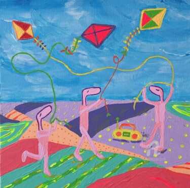 Painting titled "Kites and Pinko’s" by Nida Acun, Original Artwork, Acrylic