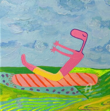 Painting titled "Fliying Pinko" by Nida Acun, Original Artwork, Acrylic