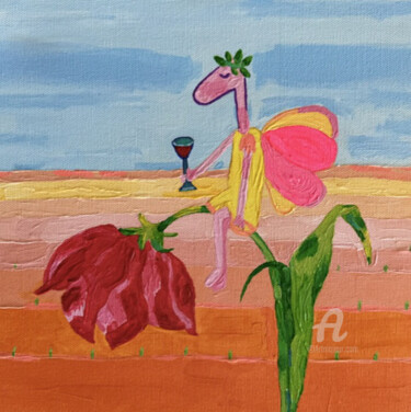 Schilderij getiteld "MUST BE FLOWER" door Nida Acun, Origineel Kunstwerk, Acryl Gemonteerd op Frame voor houten brancard