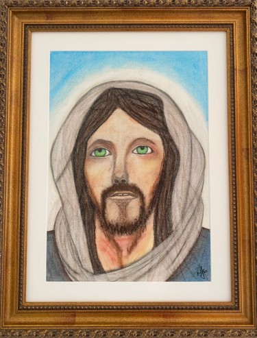 Painting titled "How I see Jesus Chr…" by Nídia Ferreira Borges, Original Artwork, Pastel Mounted on Wood Panel