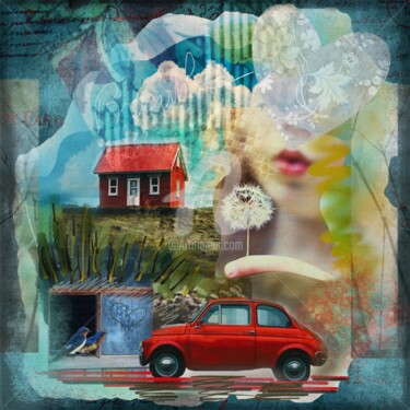 Digital Arts titled "My little red car" by Nidigicrea, Original Artwork, Digital Painting