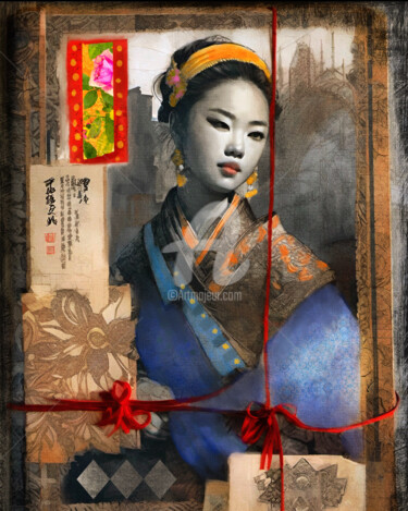 Digital Arts titled "Geisha au bandeau" by Nidigicrea, Original Artwork, Digital Collage