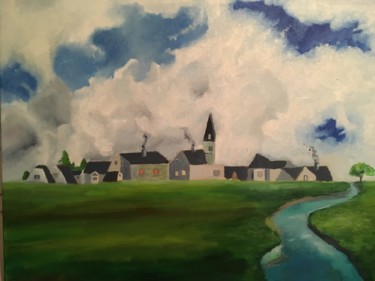 Painting titled "My Town" by Nigel, Original Artwork, Oil