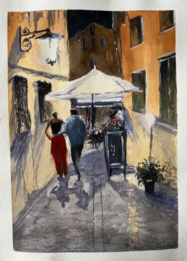 Painting titled "In the Night" by Nihal Özdemir Köse, Original Artwork, Watercolor