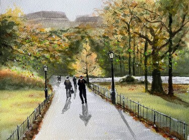 Painting titled "Walk at London Park" by Nihal Özdemir Köse, Original Artwork, Watercolor