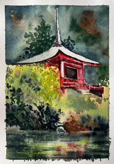 Painting titled "The Temple" by Nihal Özdemir Köse, Original Artwork, Watercolor