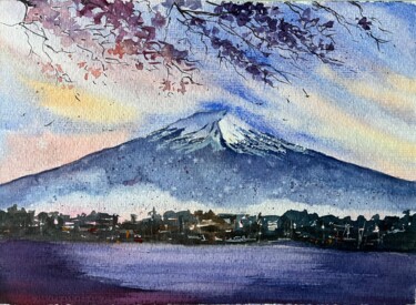 Painting titled "Mount Fuji" by Nihal Özdemir Köse, Original Artwork, Watercolor