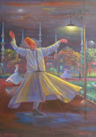 Painting titled "SULTANAHMET'TE SEMA…" by Nihat Evren Derman, Original Artwork, Oil