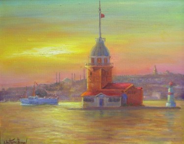 Painting titled "KIZKULESİ" by Nihat Evren Derman, Original Artwork, Oil