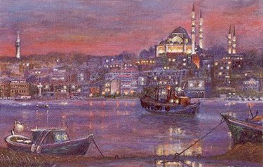 Painting titled "HALİÇ" by Nihat Evren Derman, Original Artwork, Oil