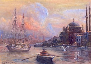 Painting titled "ORTAKÖY" by Nihat Evren Derman, Original Artwork, Oil