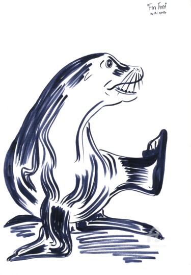 Dessin intitulée "Happy Seal" par Niina Niskanen, Œuvre d'art originale, Marqueur