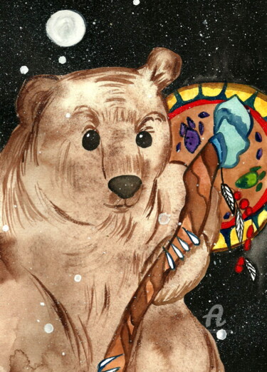 Painting titled "Bear Shaman" by Niina Niskanen, Original Artwork, Watercolor