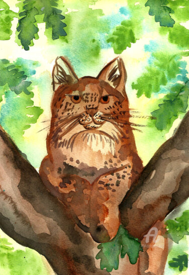 Peinture intitulée "Lynx Lynx" par Niina Niskanen, Œuvre d'art originale, Aquarelle