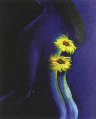 Painting titled "Woman bearing sunfl…" by Nijeena Neelambaram, Original Artwork