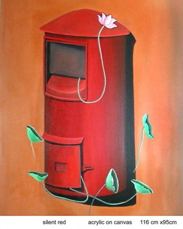 Painting titled "Silent red" by Nijeena Neelambaram, Original Artwork