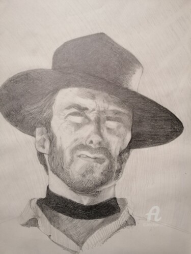 Dessin intitulée "Clint Eastwood" par Nik, Œuvre d'art originale, Graphite