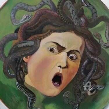 Schilderij getiteld "Morte di medusa" door Nik, Origineel Kunstwerk, Acryl Gemonteerd op Houten paneel